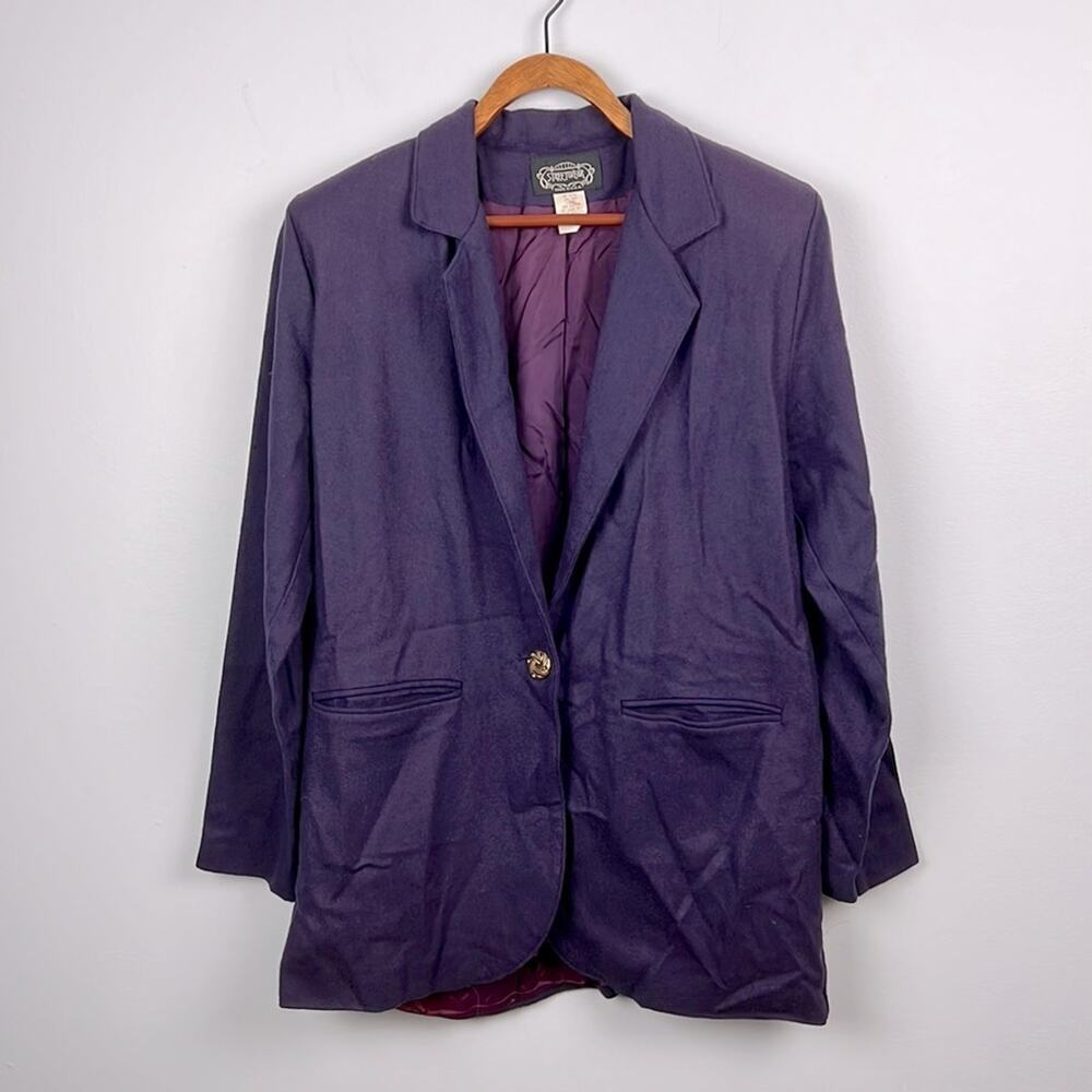 Vintage small Streetwear 100% wool purple single button blazer